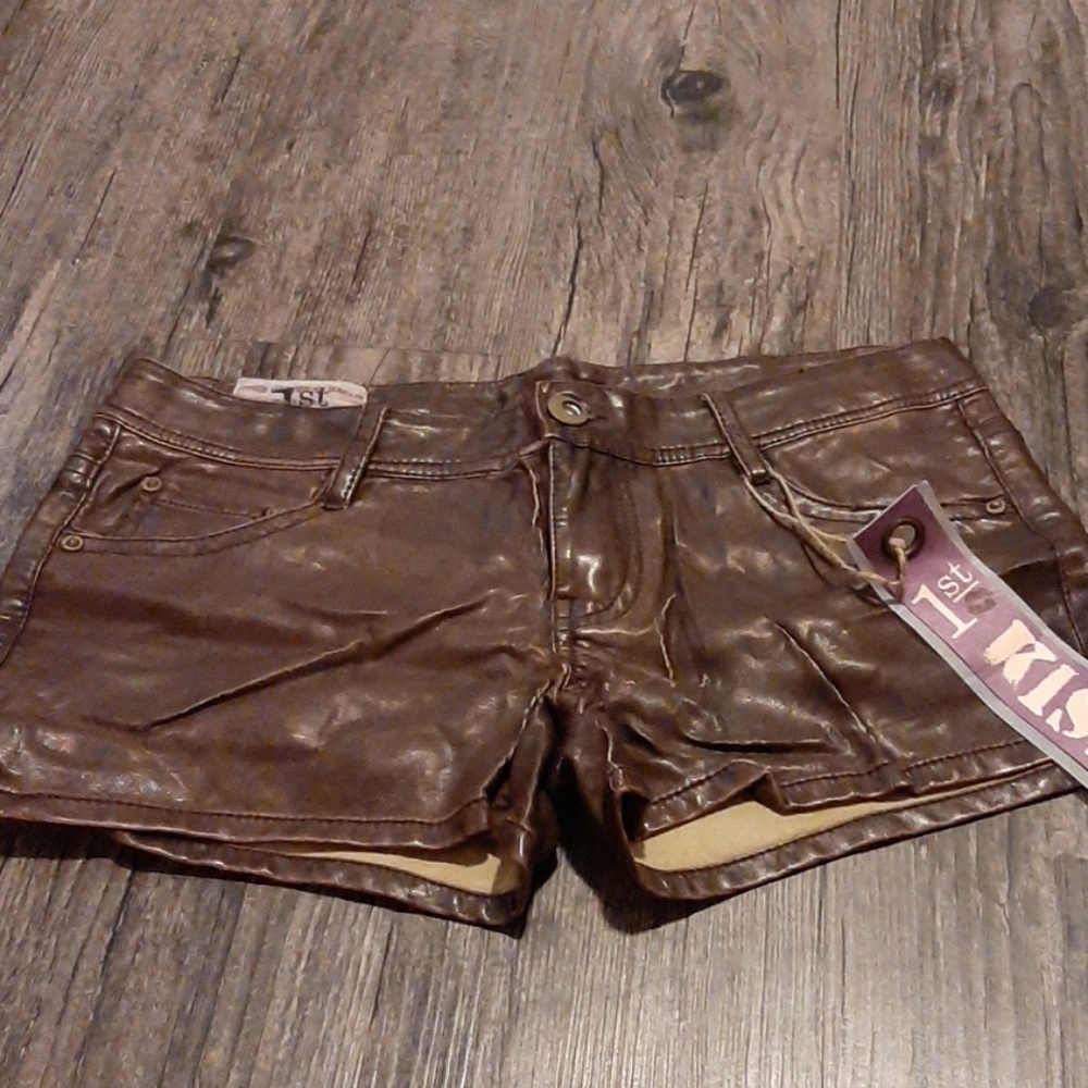 Faux leather brown shorts
